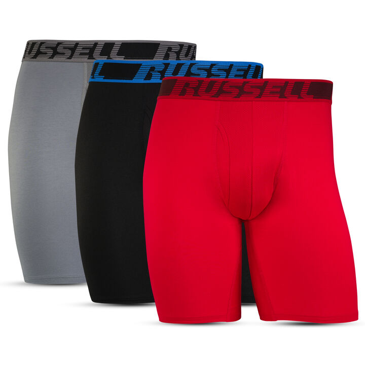 Men's Cotton Performance Long Leg Boxer Briefs (3 Pack) | Russell Athletic