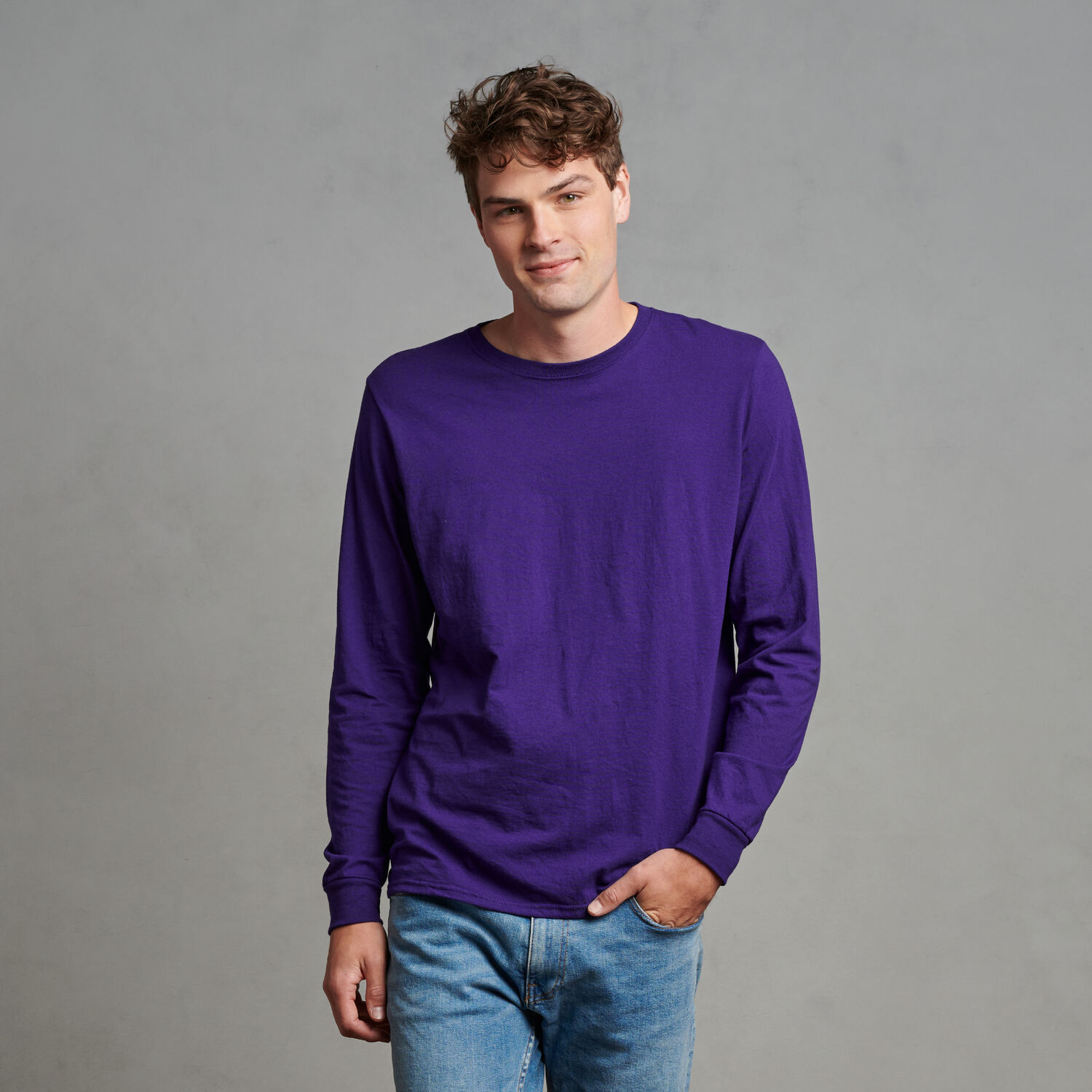 Men's Cotton Performance Long Sleeve T-Shirt Purple