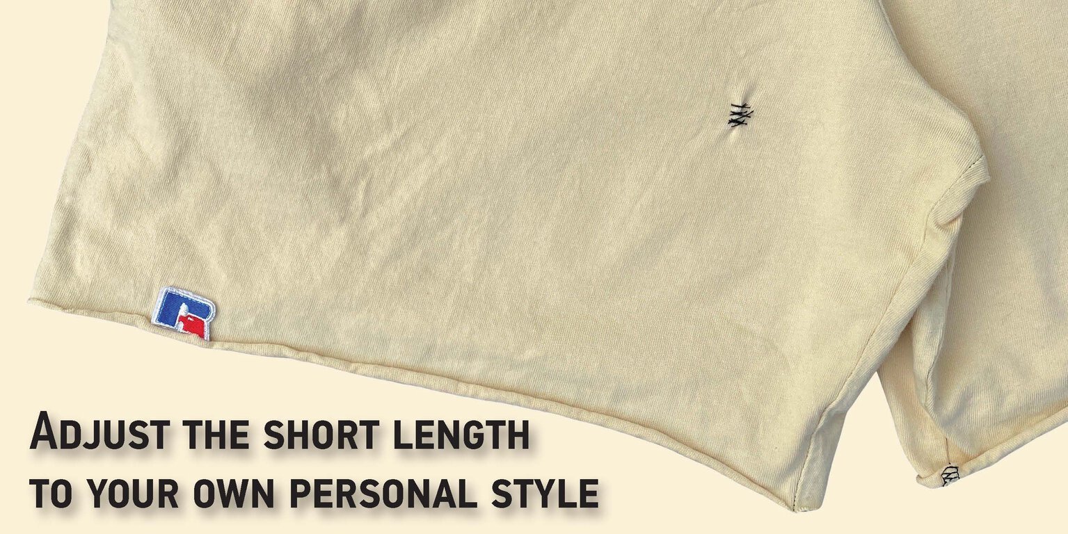 Picture of a garment dyed shorts stitched shorter.